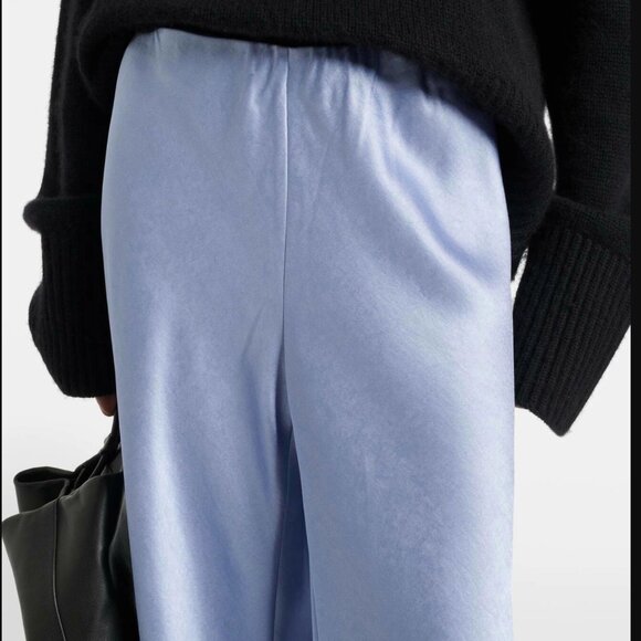 VINCE | US L | High Waist Crush Textured Satin Wide Leg Silky Pants | Iris Blue - Picture 3 of 16